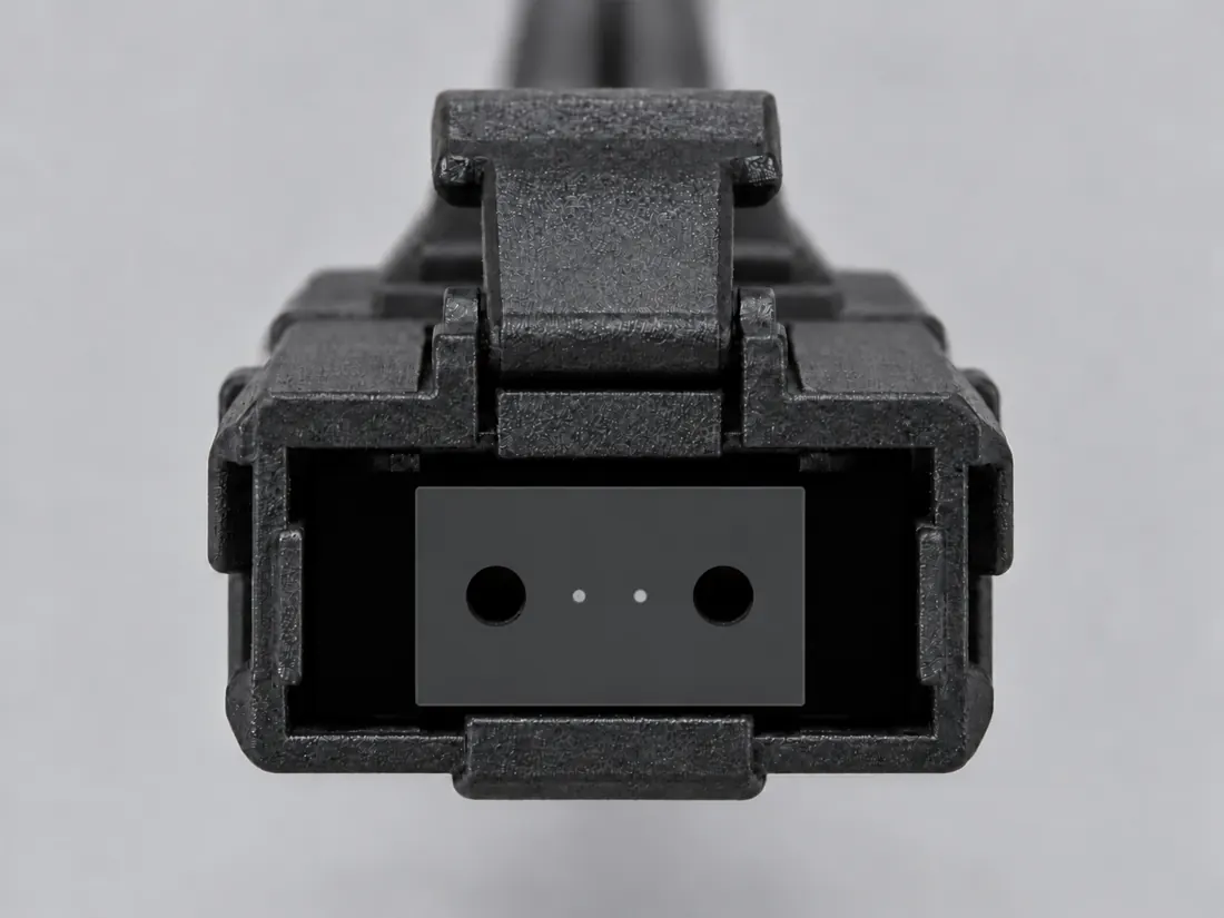 MT-RJ fiber connector: mating face. Computer-generated illustration, not a photograph.
