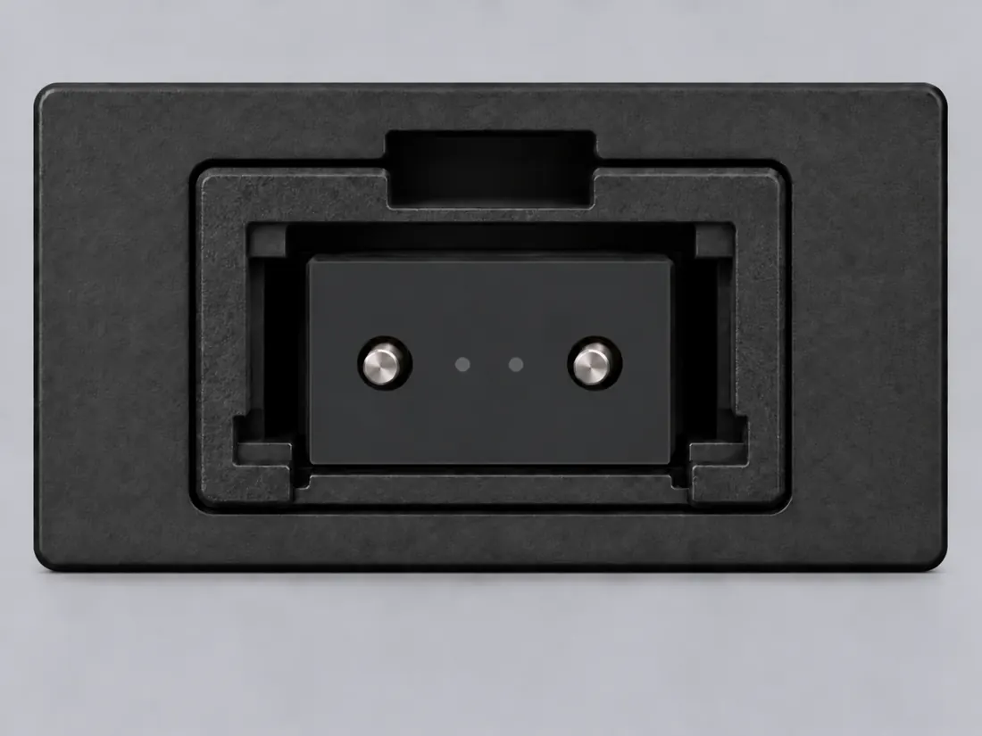 MT-RJ fiber connector: fitted in place. Computer-generated illustration, not a photograph.
