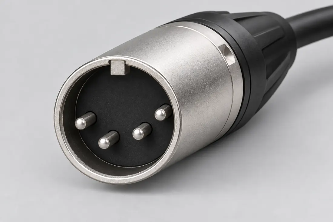 4-pin XLR connector: three-quarter view. Computer-generated illustration, not a photograph.