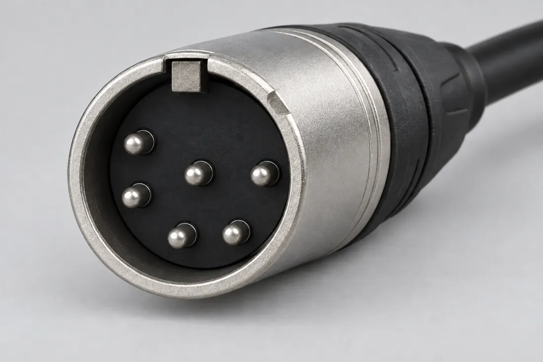 6-pin XLR connector: three-quarter view. Computer-generated illustration, not a photograph.