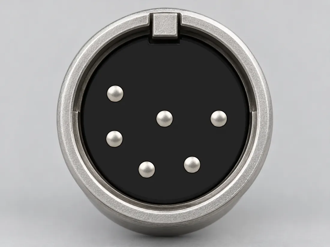 6-pin XLR connector: mating face. Computer-generated illustration, not a photograph.