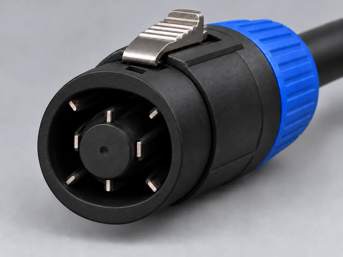 8-pole speakON loudspeaker connector: three-quarter view. Computer-generated illustration, not a photograph.