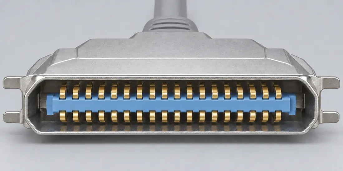 Centronics / CHAMP 36-position connector: mating face. Computer-generated illustration, not a photograph.