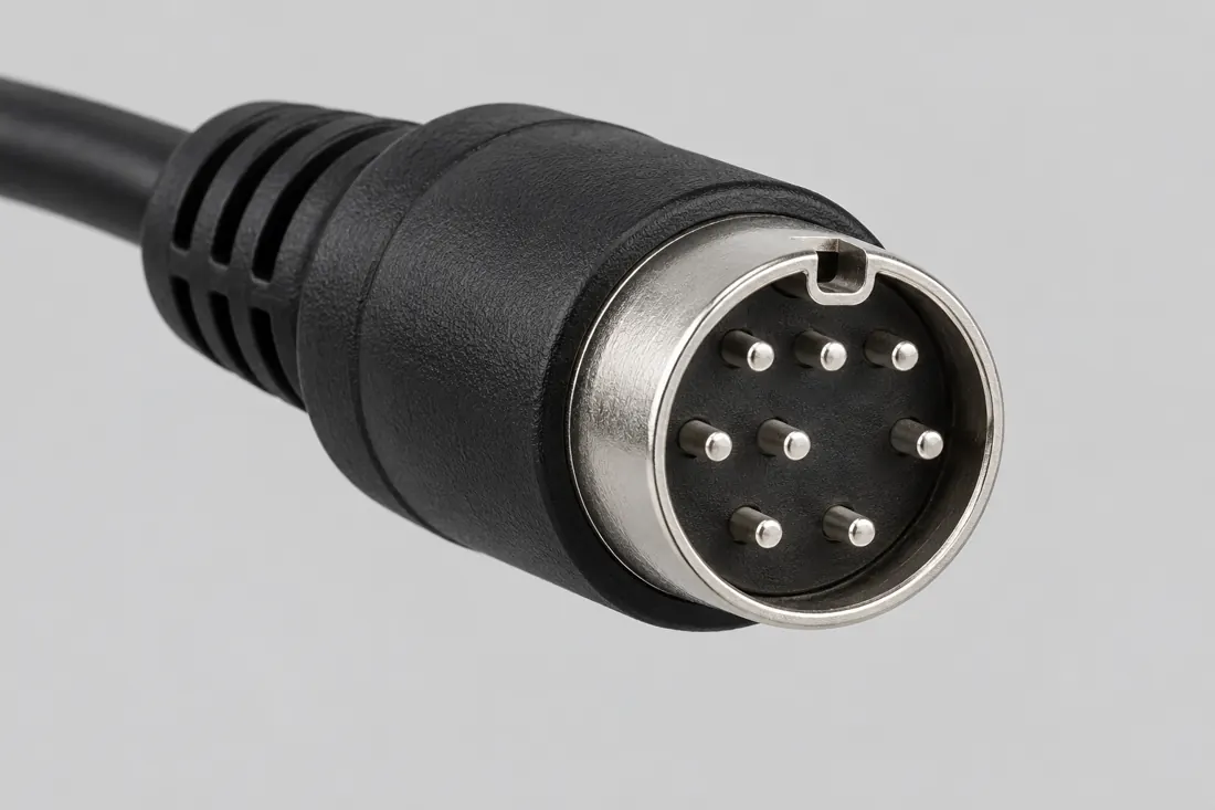 8-pin Mini-DIN connector: three-quarter view. Computer-generated illustration, not a photograph.