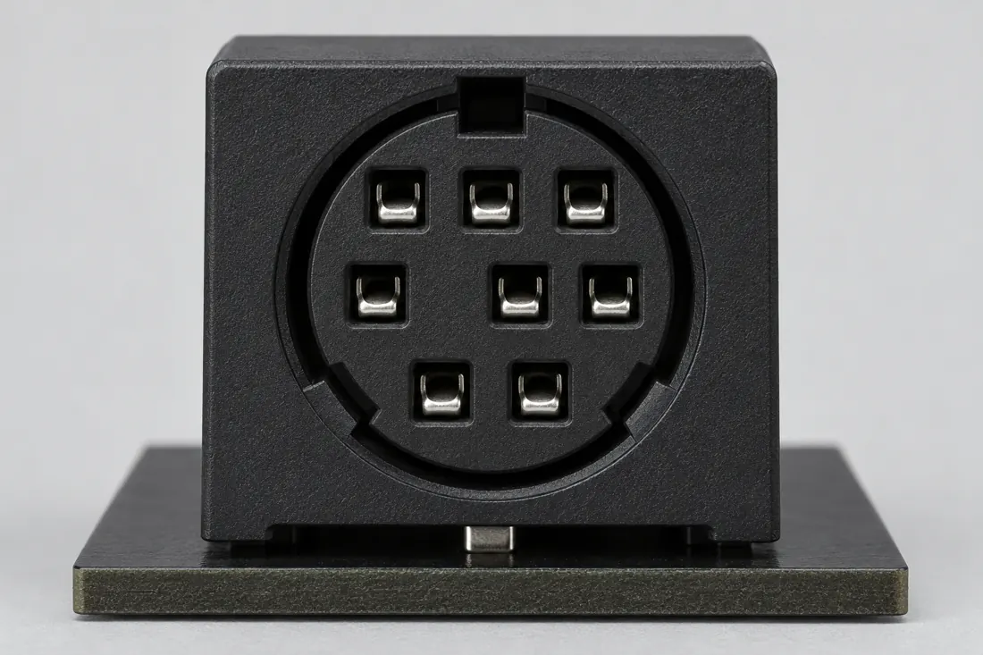 8-pin Mini-DIN connector: fitted in place. Computer-generated illustration, not a photograph.