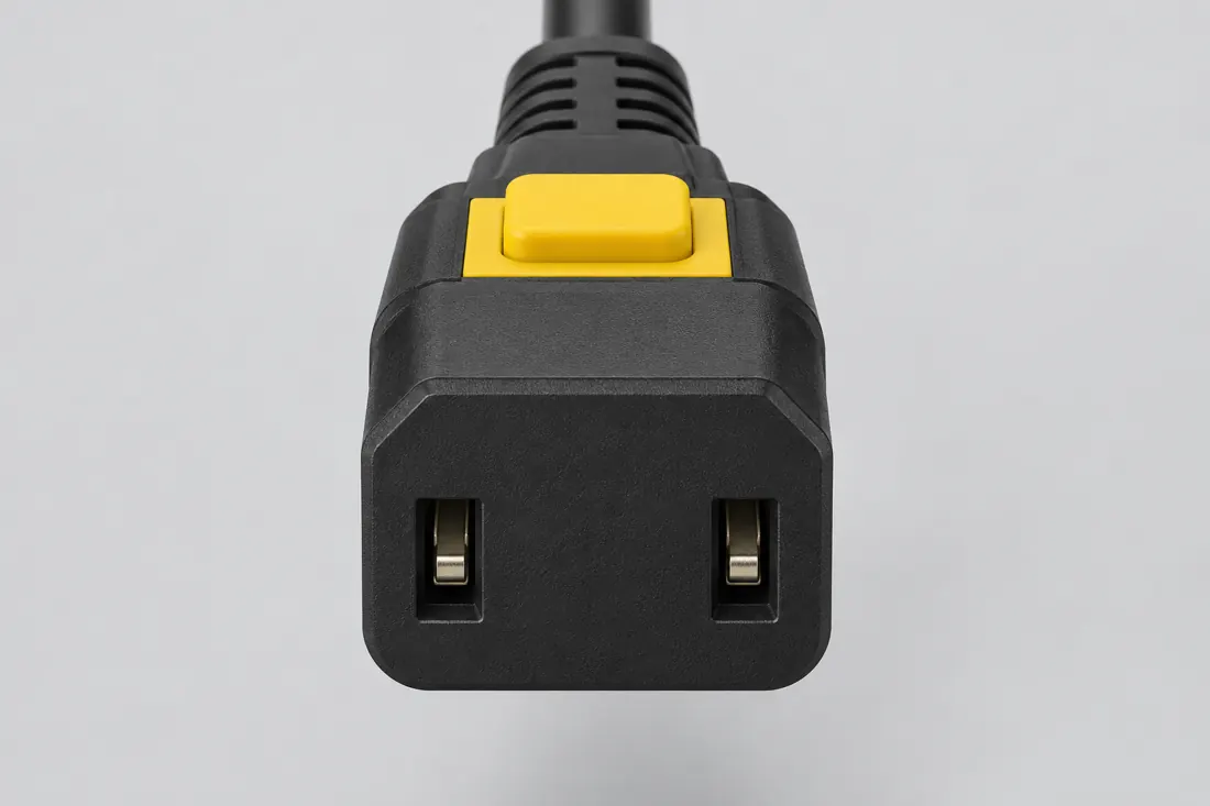 IEC 60320 C17 cord connector: mating face. Computer-generated illustration, not a photograph.
