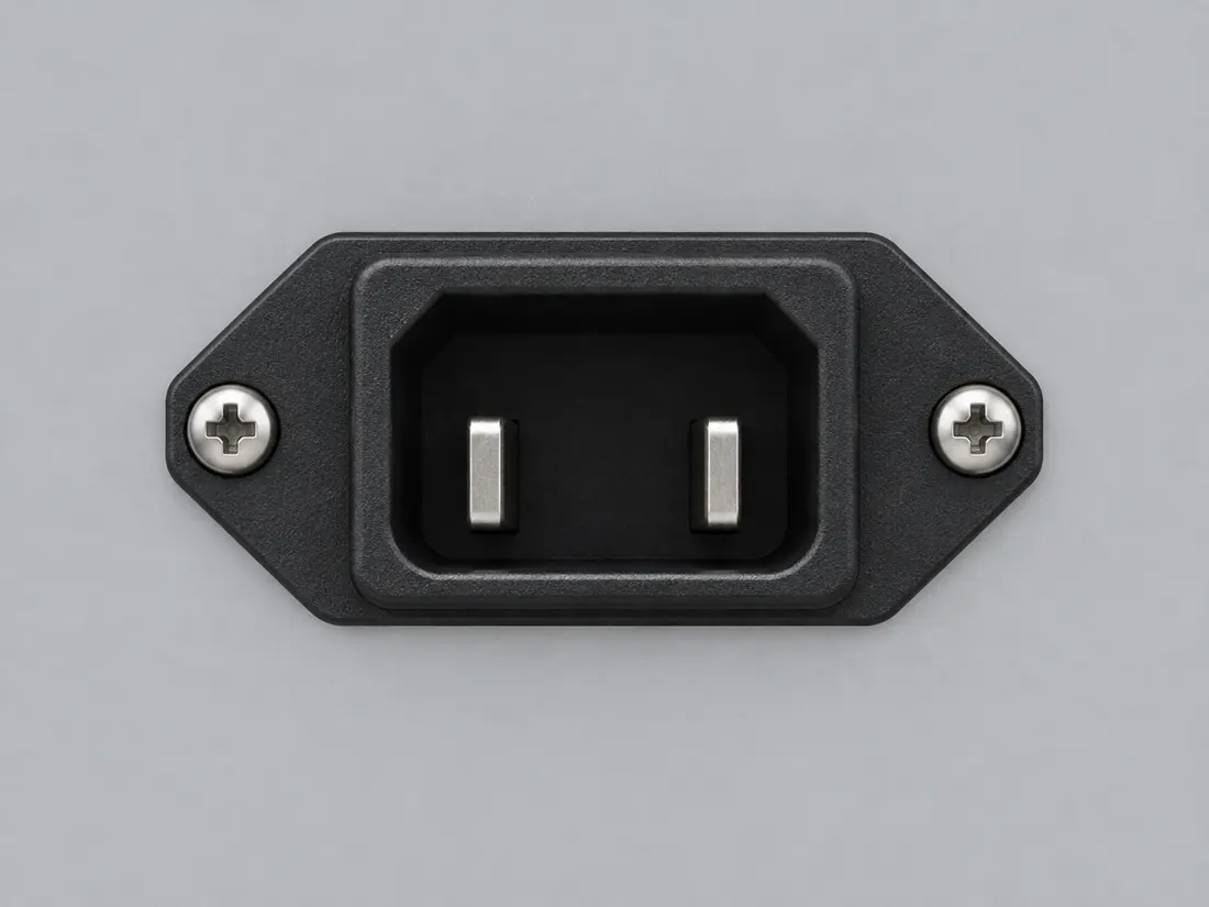 IEC 60320 C18 appliance inlet: mating face. Computer-generated illustration, not a photograph.