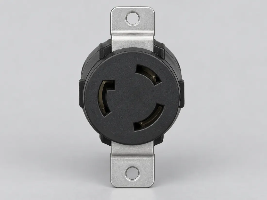 NEMA L5-20P locking plug: fitted in place. Computer-generated illustration, not a photograph.