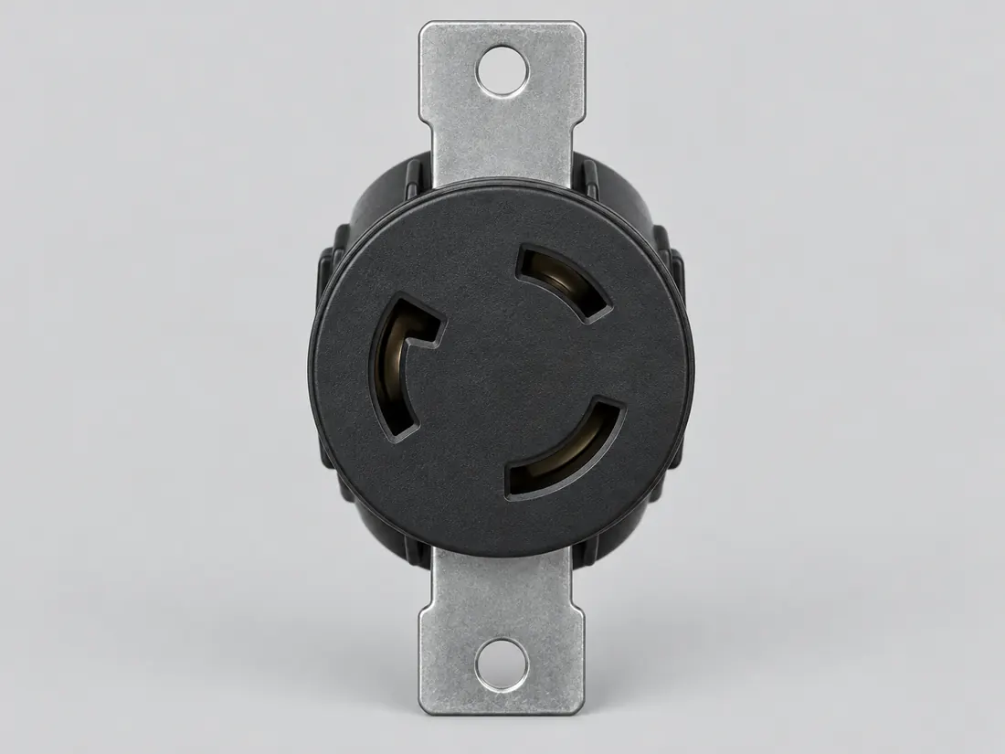 NEMA L5-20R locking receptacle: mating face. Computer-generated illustration, not a photograph.