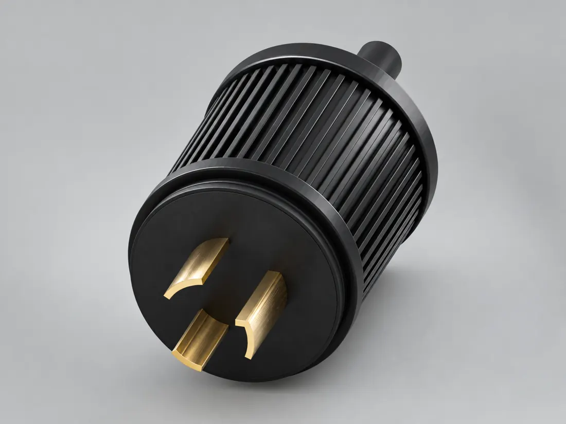 NEMA L6-20P locking plug: three-quarter view. Computer-generated illustration, not a photograph.