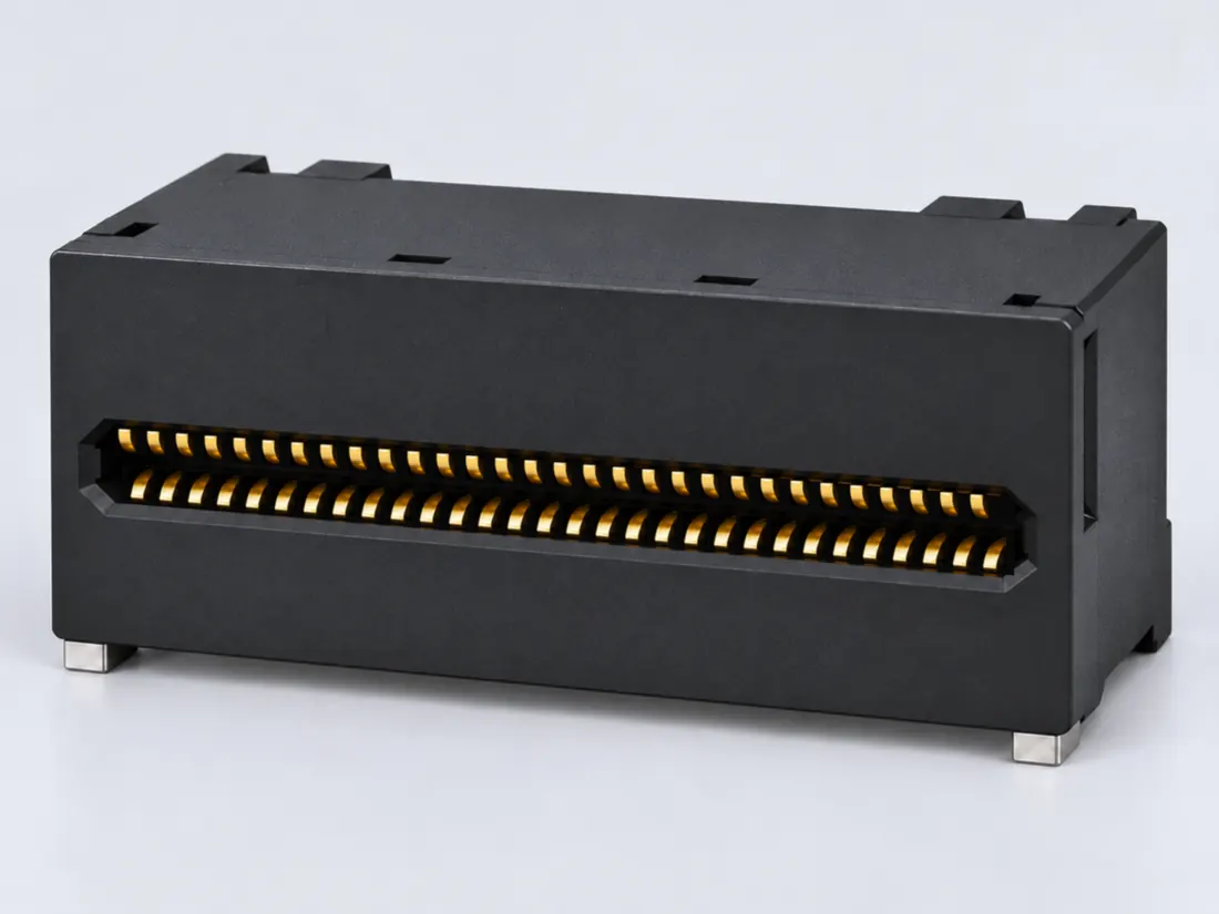 OSFP host connector form: three-quarter view. Computer-generated illustration, not a photograph.