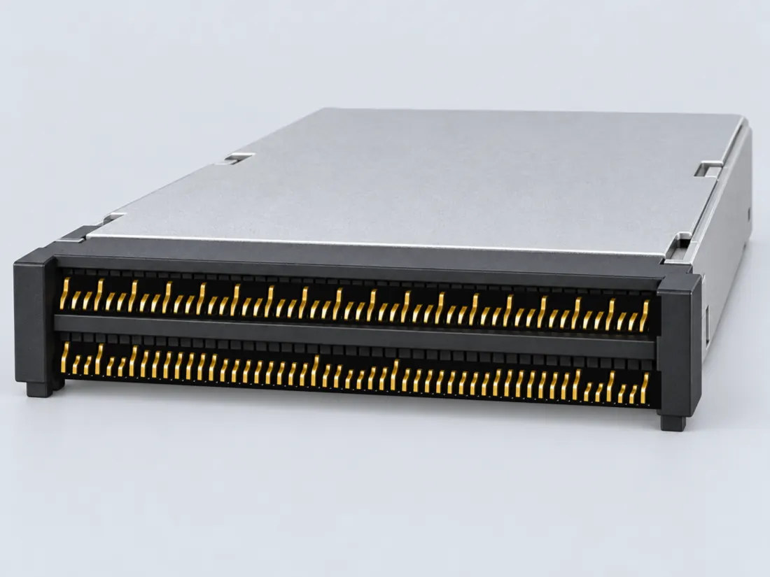 CFP2 host connector form: fitted in place. Computer-generated illustration, not a photograph.