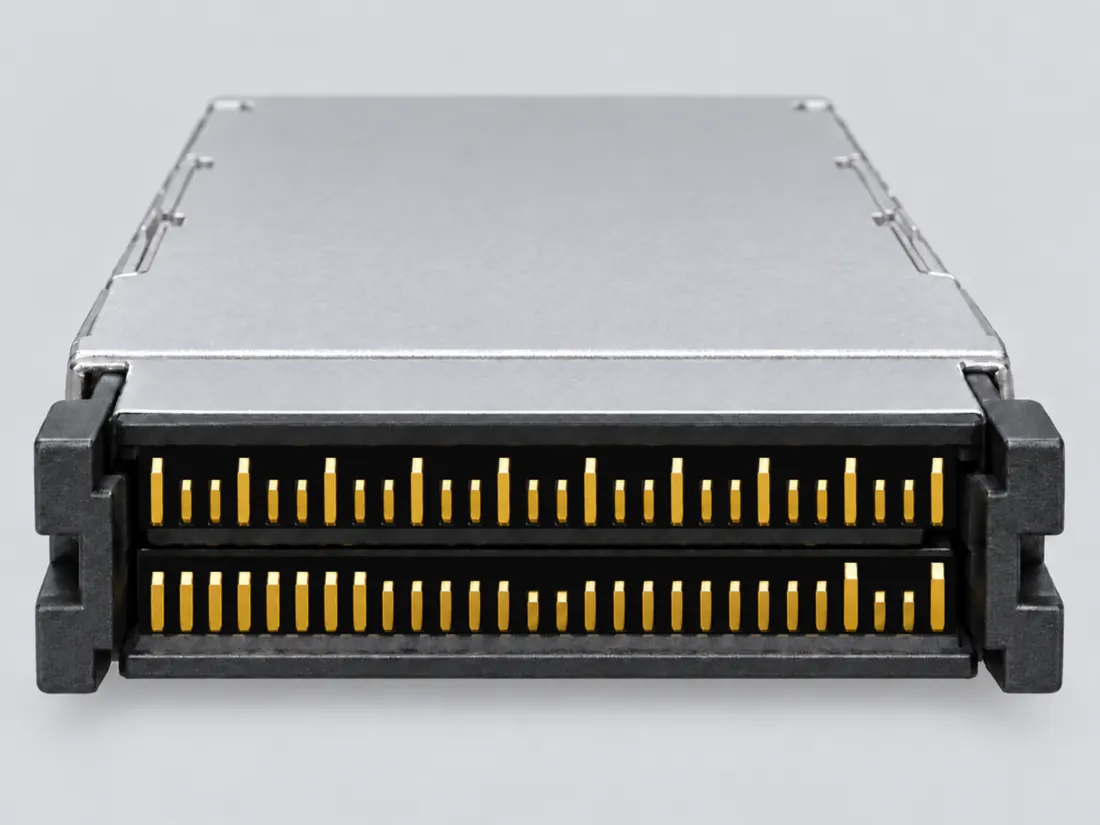 CFP4 host connector form: fitted in place. Computer-generated illustration, not a photograph.