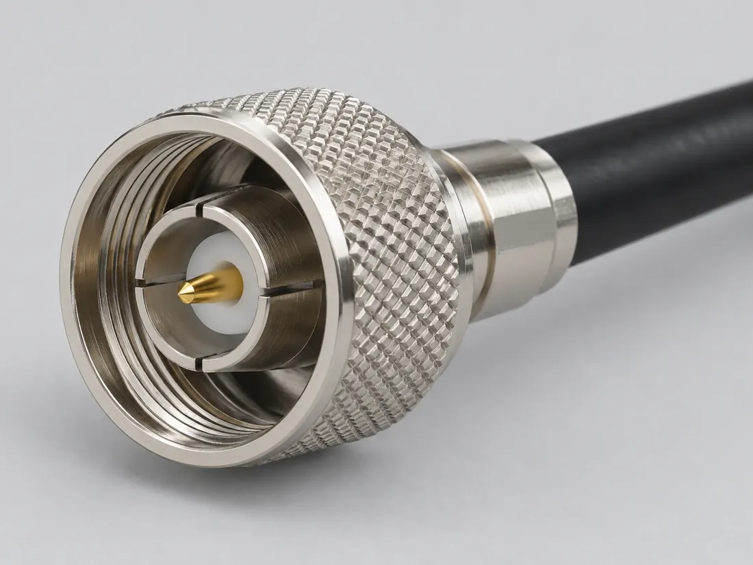 N-Type coaxial connector: three-quarter view. Computer-generated illustration, not a photograph.