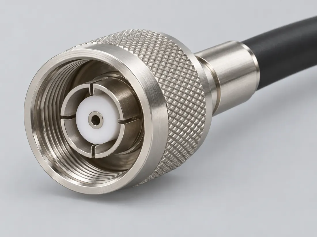 RP-N-Type coaxial connector: three-quarter view. Computer-generated illustration, not a photograph.