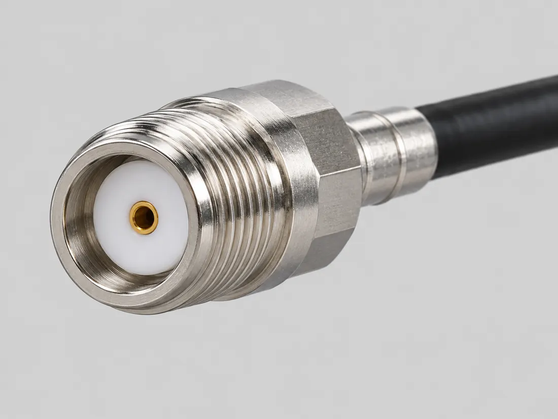 TNC coaxial connector: fitted in place. Computer-generated illustration, not a photograph.
