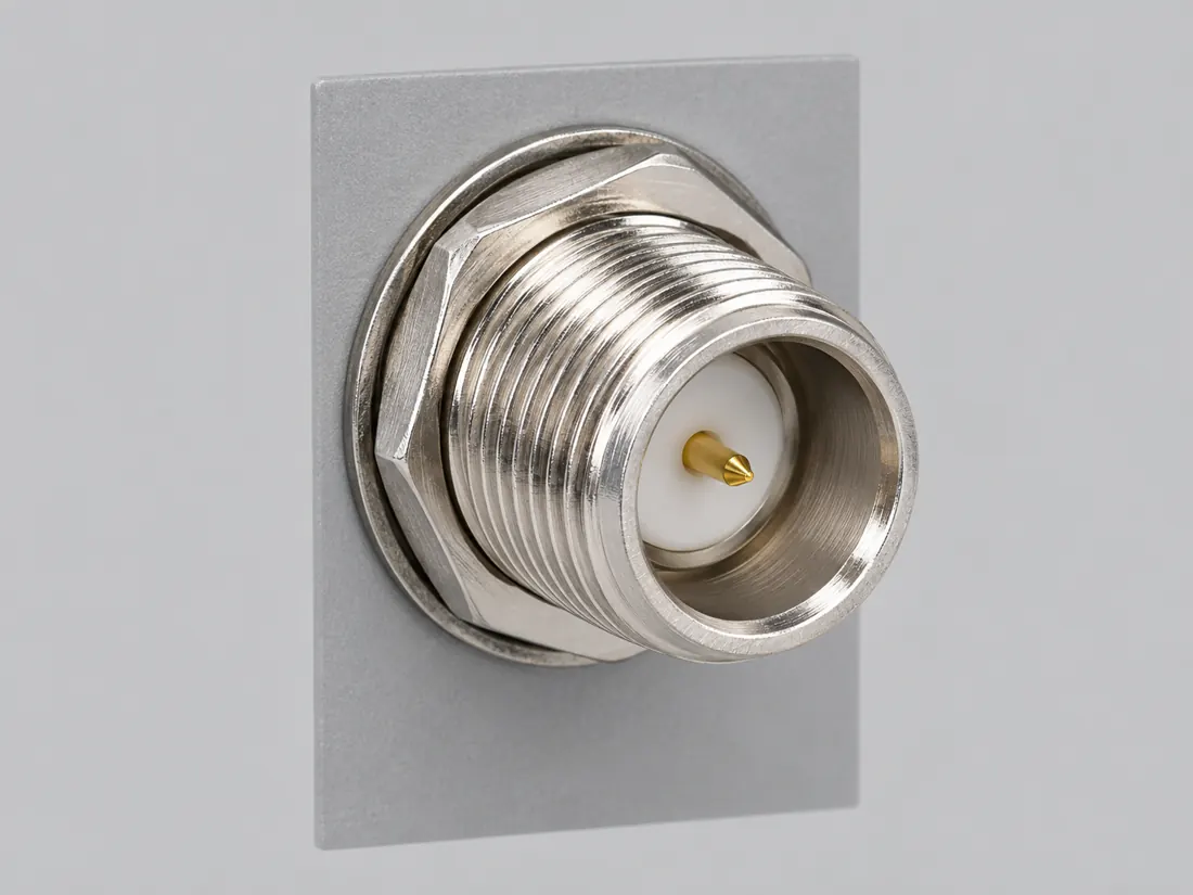 RP-TNC coaxial connector: fitted in place. Computer-generated illustration, not a photograph.