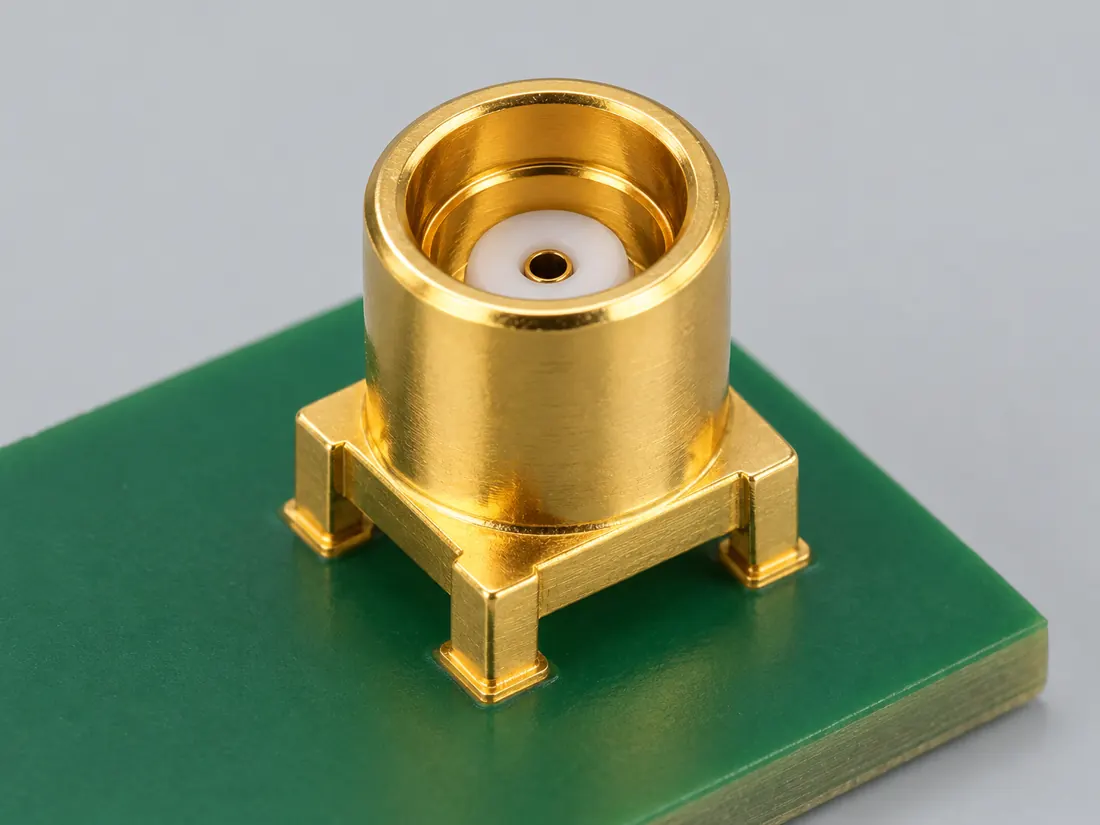 MMCX coaxial connector: fitted in place. Computer-generated illustration, not a photograph.