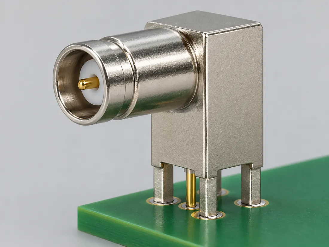 SMB coaxial connector: fitted in place. Computer-generated illustration, not a photograph.