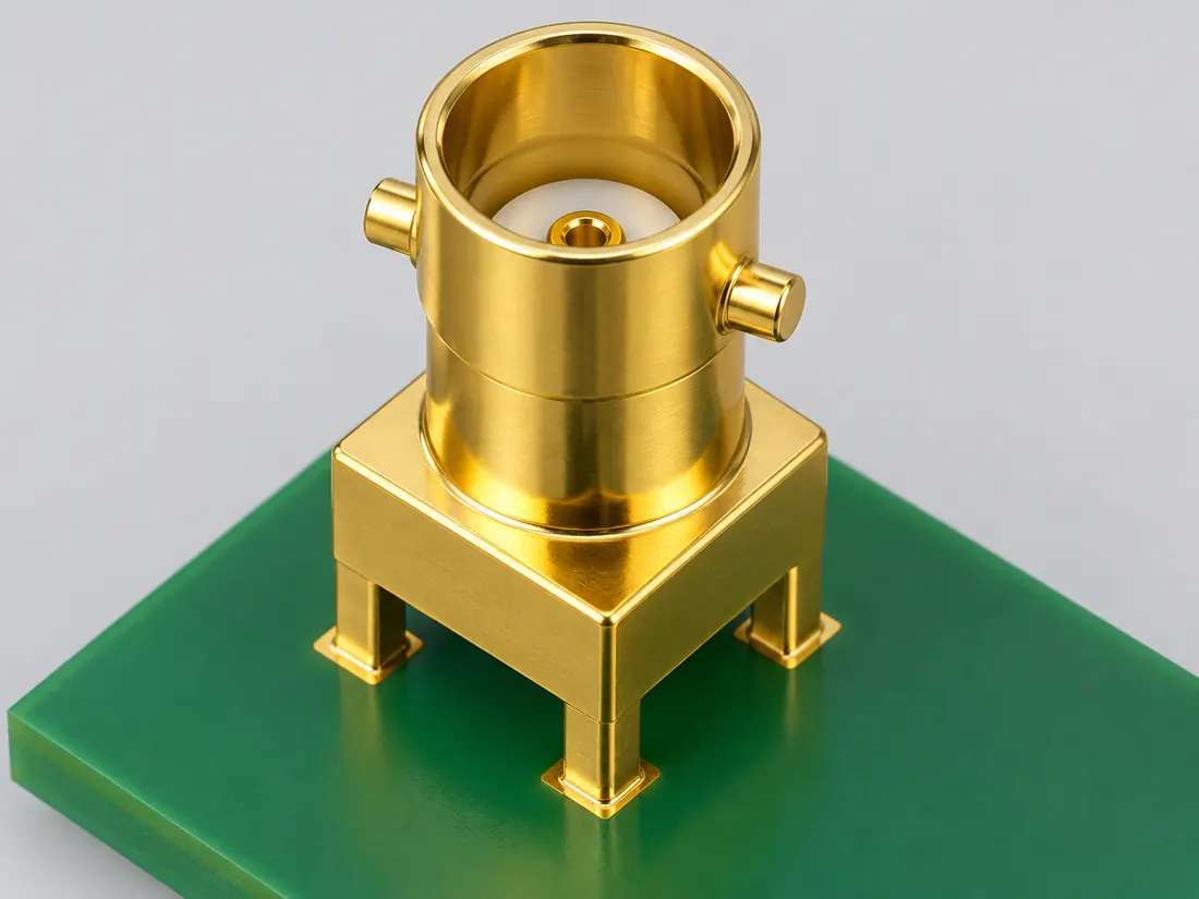 Mini-BNC coaxial connector: fitted in place. Computer-generated illustration, not a photograph.