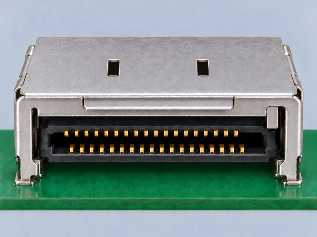 Mini-SAS internal SFF-8087 connector: fitted in place. Computer-generated illustration, not a photograph.