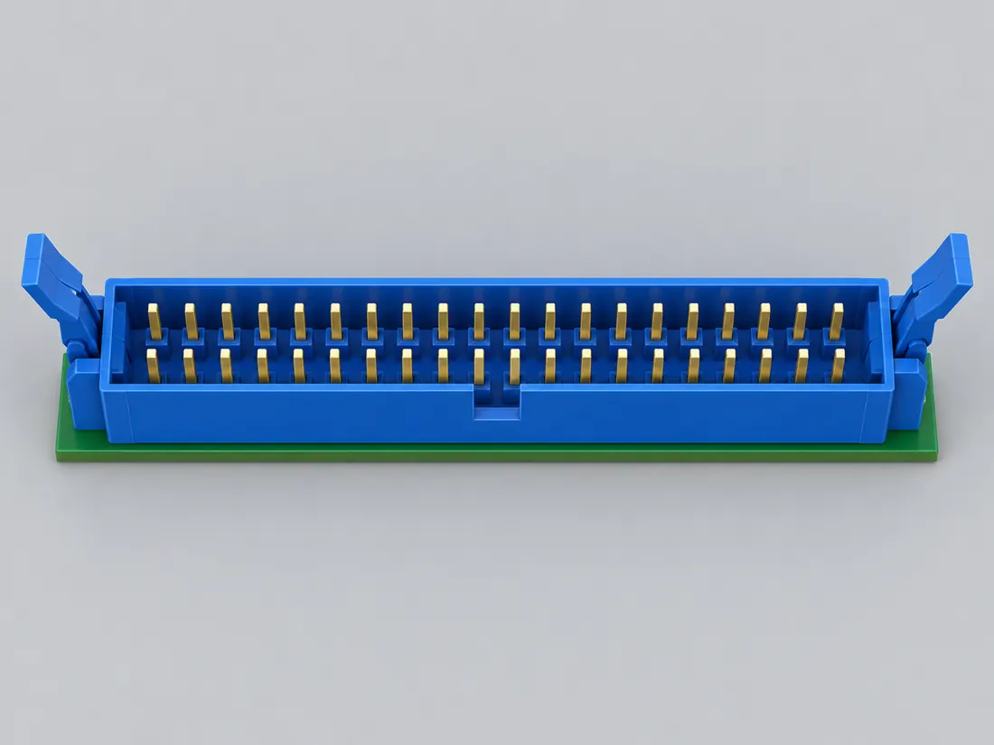 40-position 2.54 mm IDC ribbon header: mating face. Computer-generated illustration, not a photograph.