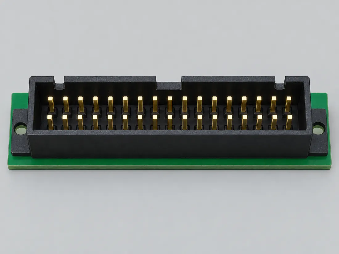34-position 2.54 mm IDC ribbon receptacle: fitted in place. Computer-generated illustration, not a photograph.