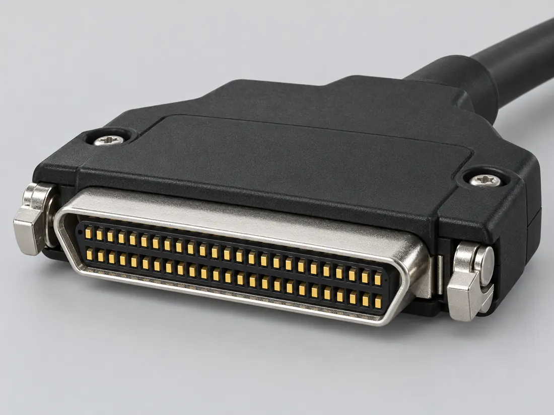 50-position Mini Delta Ribbon (MDR) connector: three-quarter view. Computer-generated illustration, not a photograph.