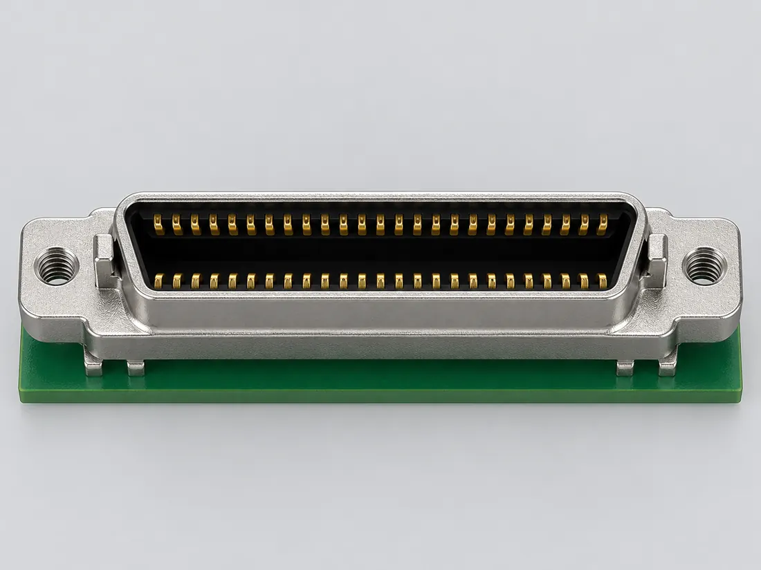 50-position Mini Delta Ribbon (MDR) connector: fitted in place. Computer-generated illustration, not a photograph.