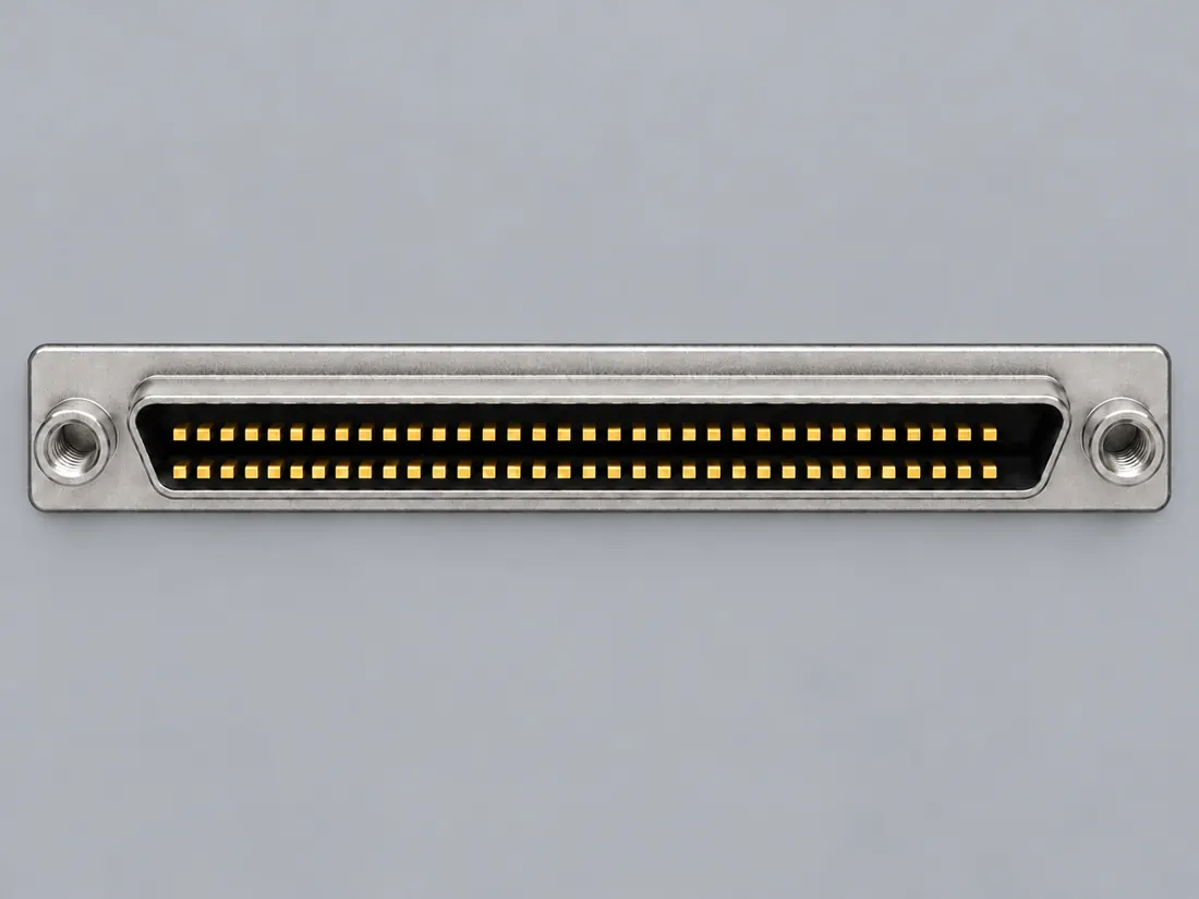 68-contact VHDCI SCSI connector: fitted in place. Computer-generated illustration, not a photograph.