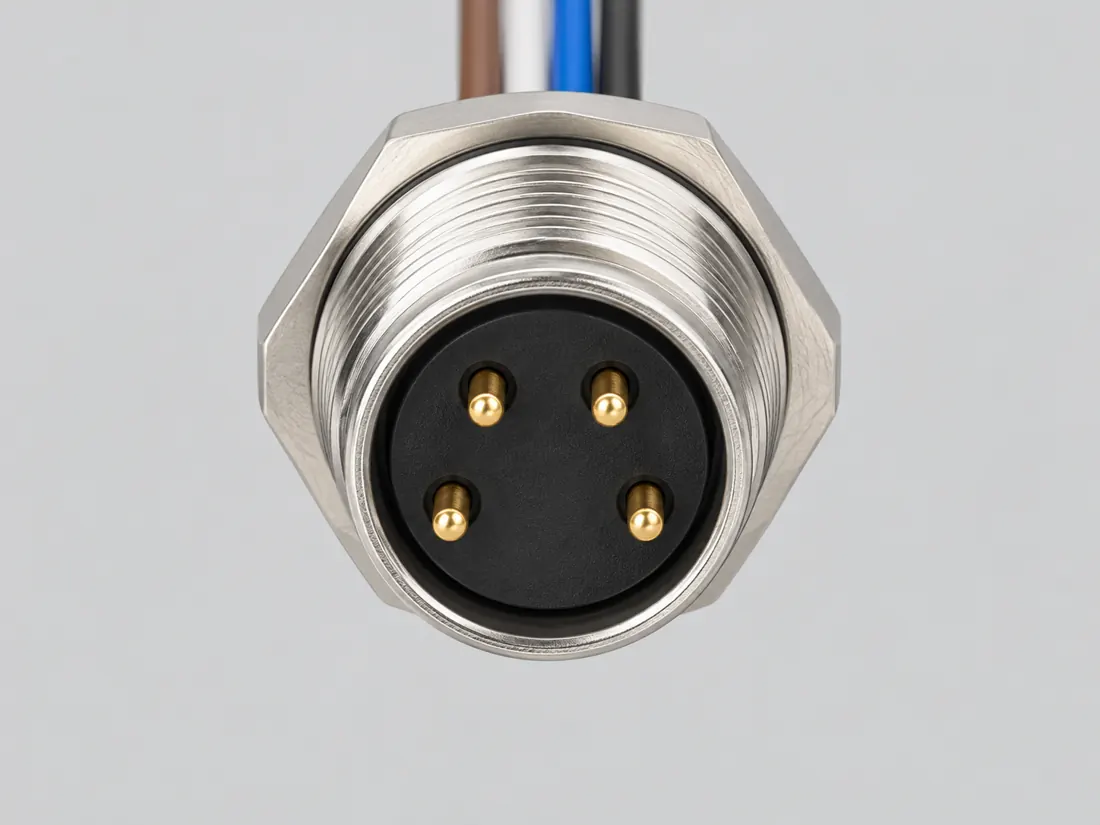 M8 A-coded 4-position connector: mating face. Computer-generated illustration, not a photograph.