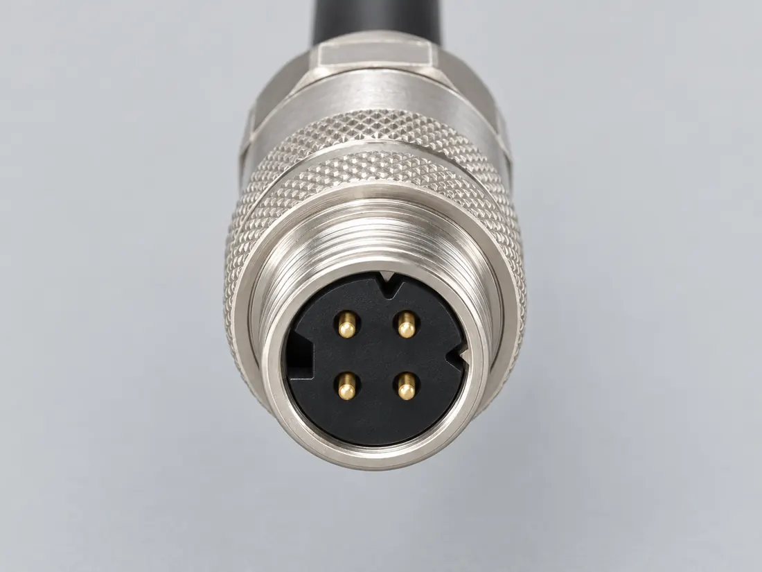 M8 D-coded Ethernet connector: mating face. Computer-generated illustration, not a photograph.