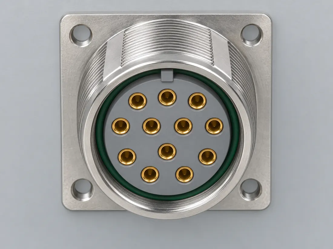 M23 12-position signal connector: fitted in place. Computer-generated illustration, not a photograph.