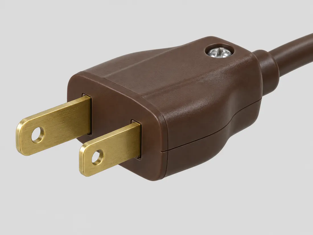 NEMA 1-15P plug: three-quarter view. Computer-generated illustration, not a photograph.