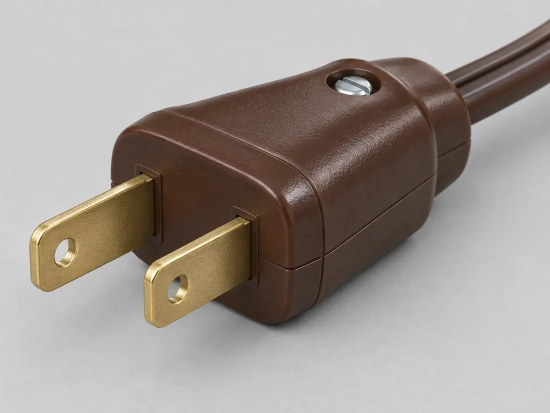 NEMA 1-15P plug: fitted in place. Computer-generated illustration, not a photograph.