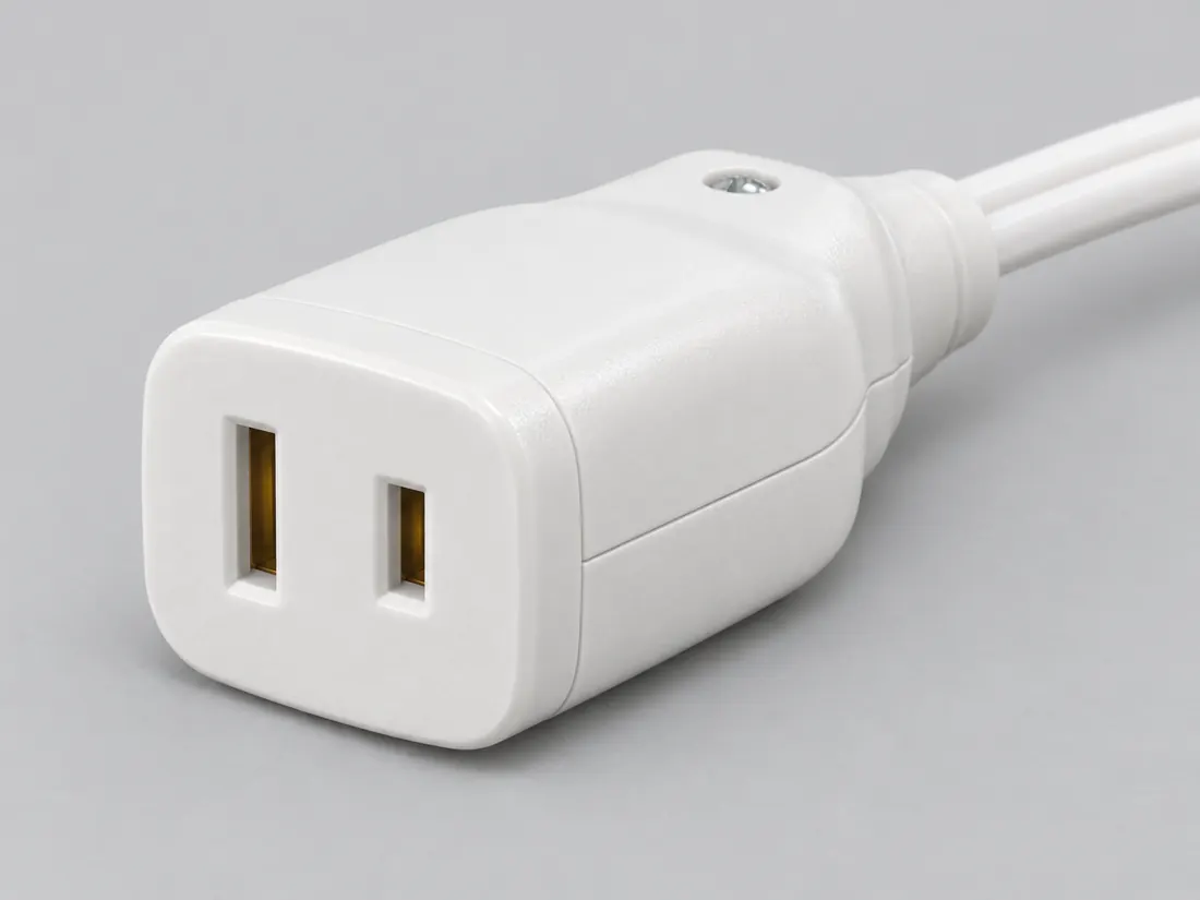 NEMA 1-15R connector: three-quarter view. Computer-generated illustration, not a photograph.
