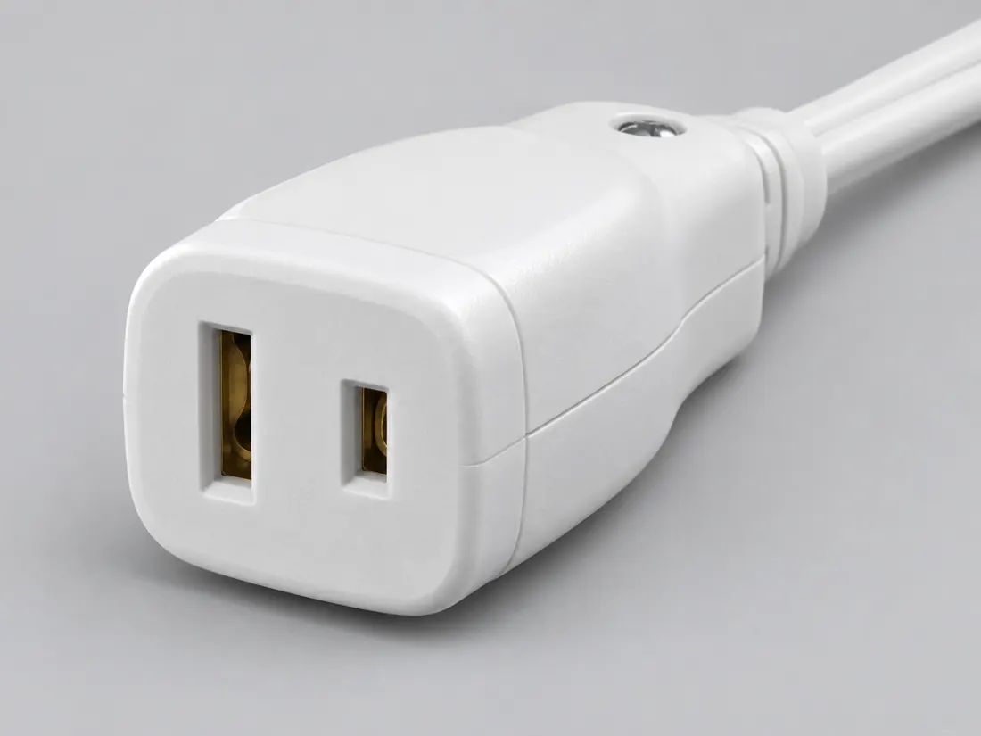 NEMA 1-15R connector: fitted in place. Computer-generated illustration, not a photograph.