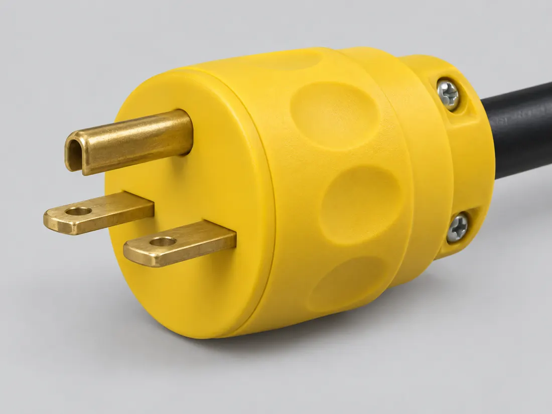 NEMA 6-15P plug: fitted in place. Computer-generated illustration, not a photograph.