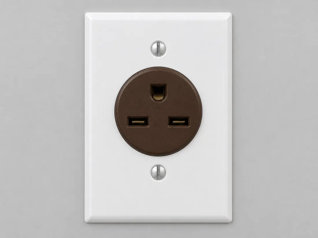 NEMA 6-15R receptacle: fitted in place. Computer-generated illustration, not a photograph.