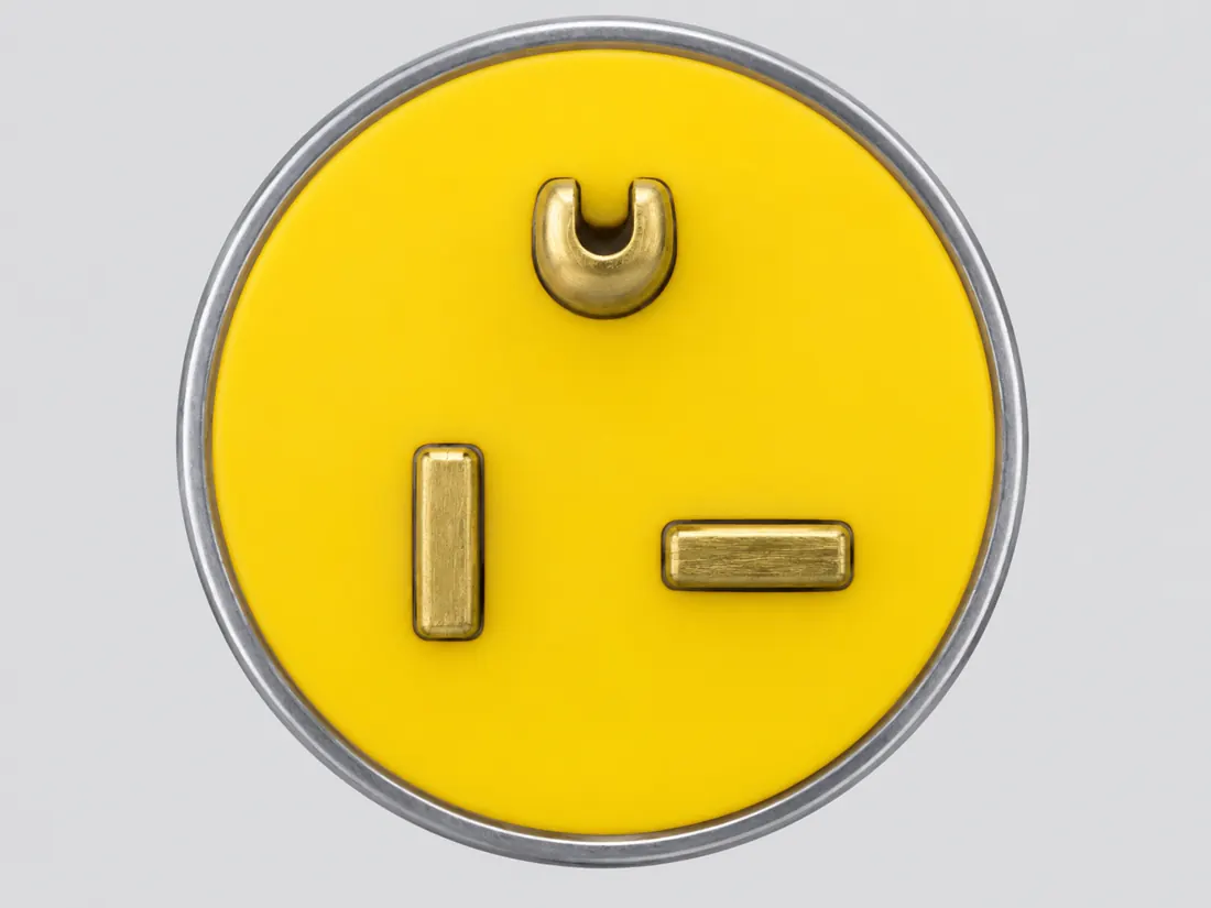 NEMA 6-20P plug: mating face. Computer-generated illustration, not a photograph.