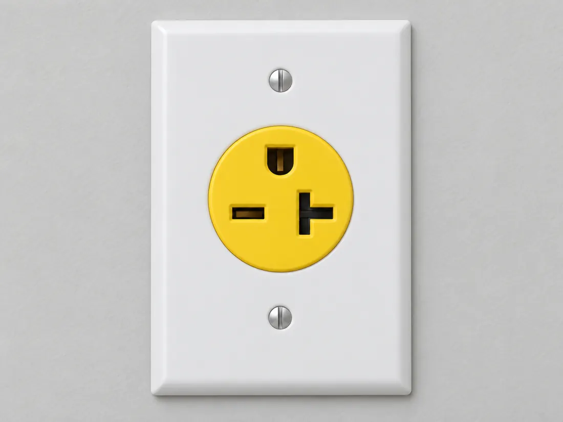NEMA 6-20R receptacle: fitted in place. Computer-generated illustration, not a photograph.