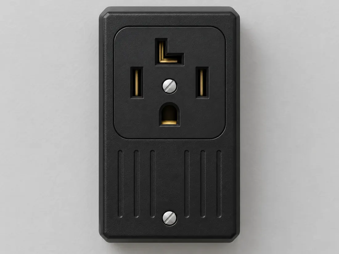 NEMA 14-30R receptacle: fitted in place. Computer-generated illustration, not a photograph.