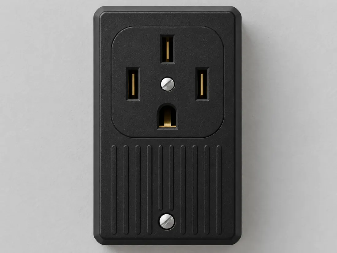 NEMA 14-50R receptacle: fitted in place. Computer-generated illustration, not a photograph.