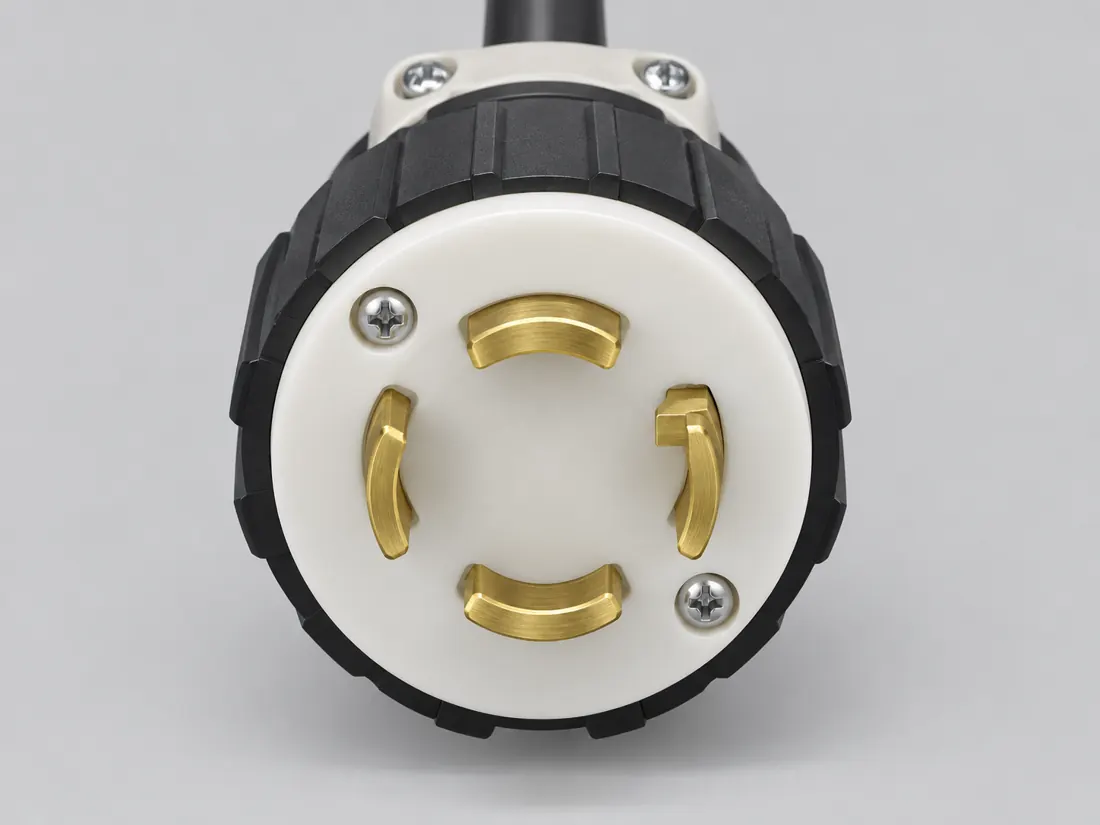 NEMA L14-30P locking plug: fitted in place. Computer-generated illustration, not a photograph.