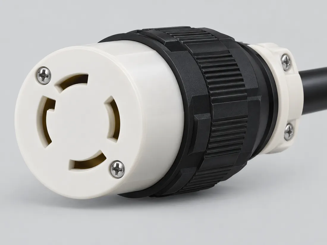 NEMA L14-30R locking connector: three-quarter view. Computer-generated illustration, not a photograph.