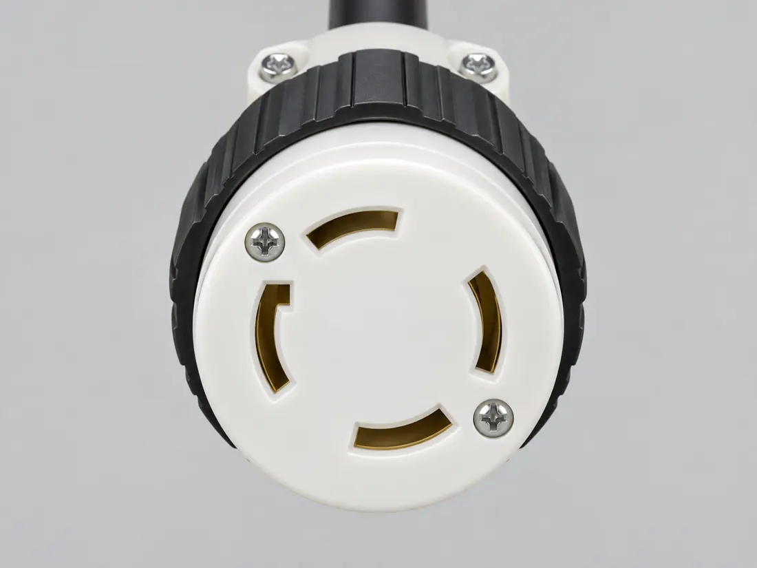 NEMA L14-30R locking connector: fitted in place. Computer-generated illustration, not a photograph.