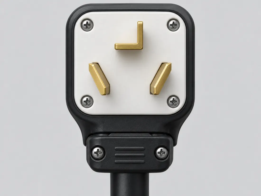 NEMA 10-30P plug: fitted in place. Computer-generated illustration, not a photograph.