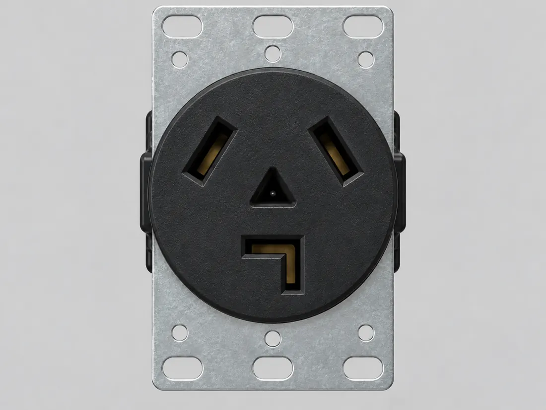 NEMA 10-30R receptacle: mating face. Computer-generated illustration, not a photograph.