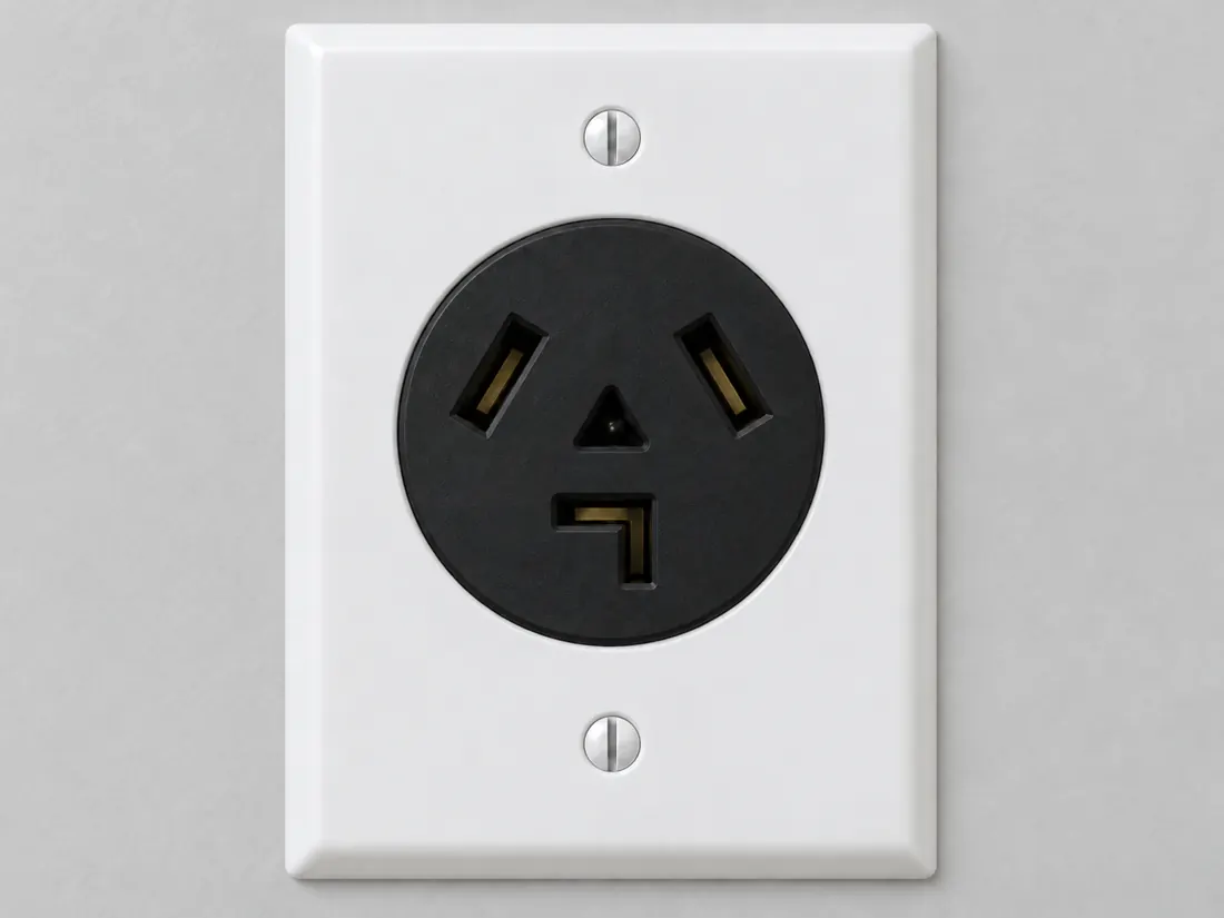 NEMA 10-30R receptacle: fitted in place. Computer-generated illustration, not a photograph.