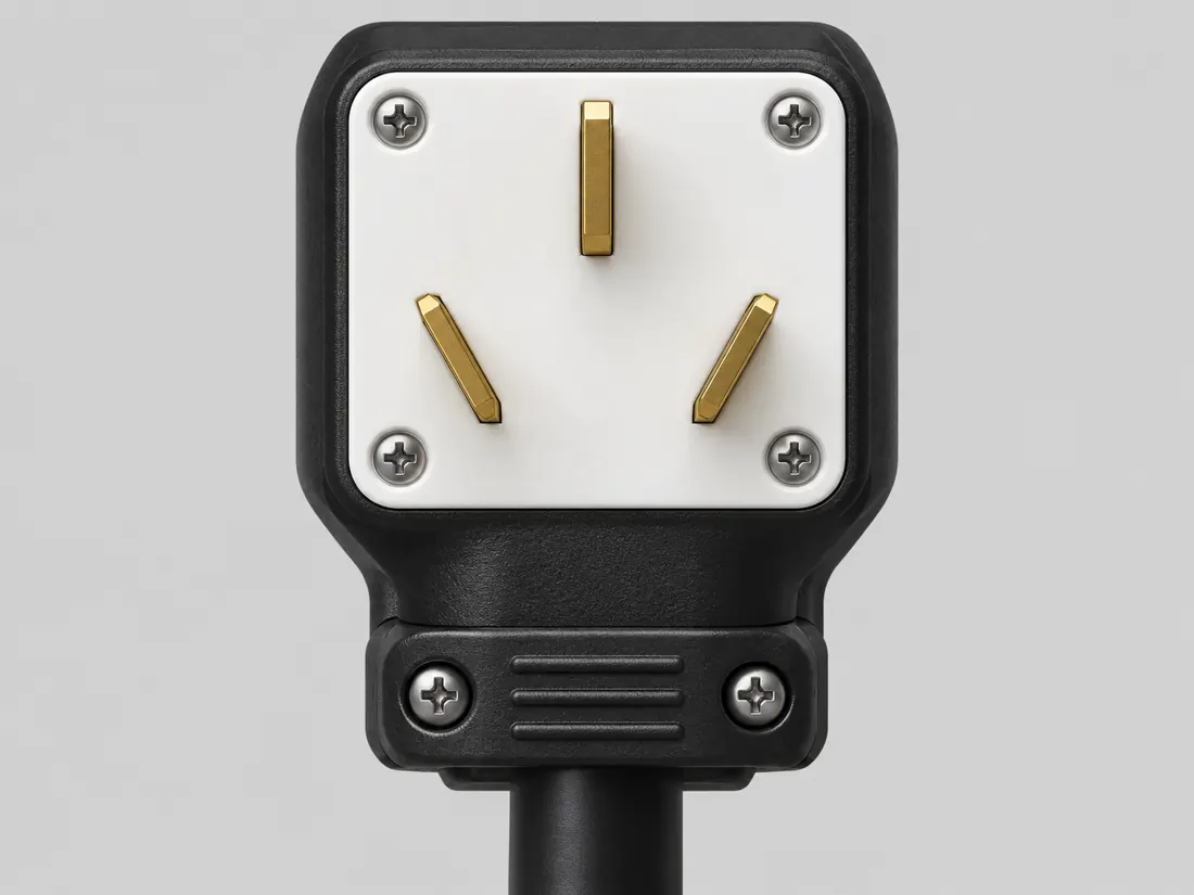 NEMA 10-50P plug: fitted in place. Computer-generated illustration, not a photograph.